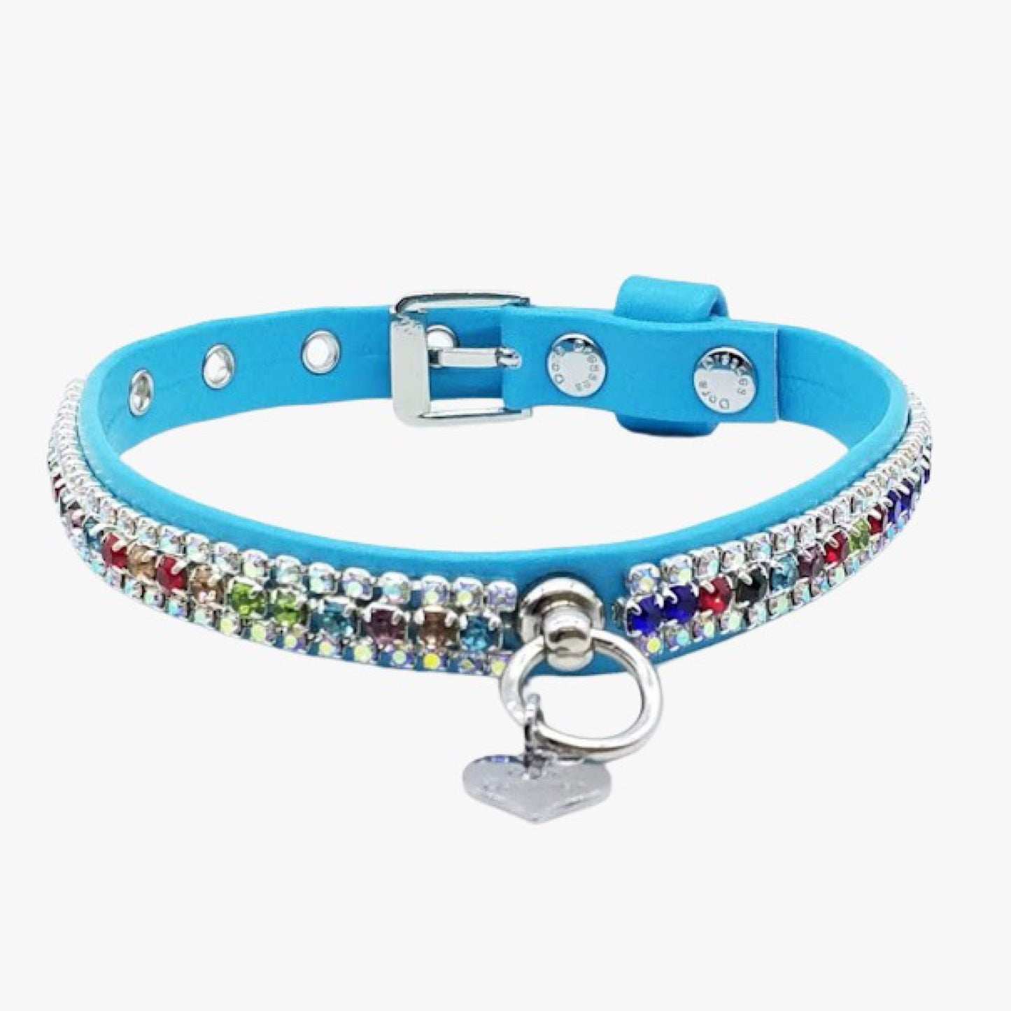 Eco-Leather Collar and Leash Set with Rainbow Crystals