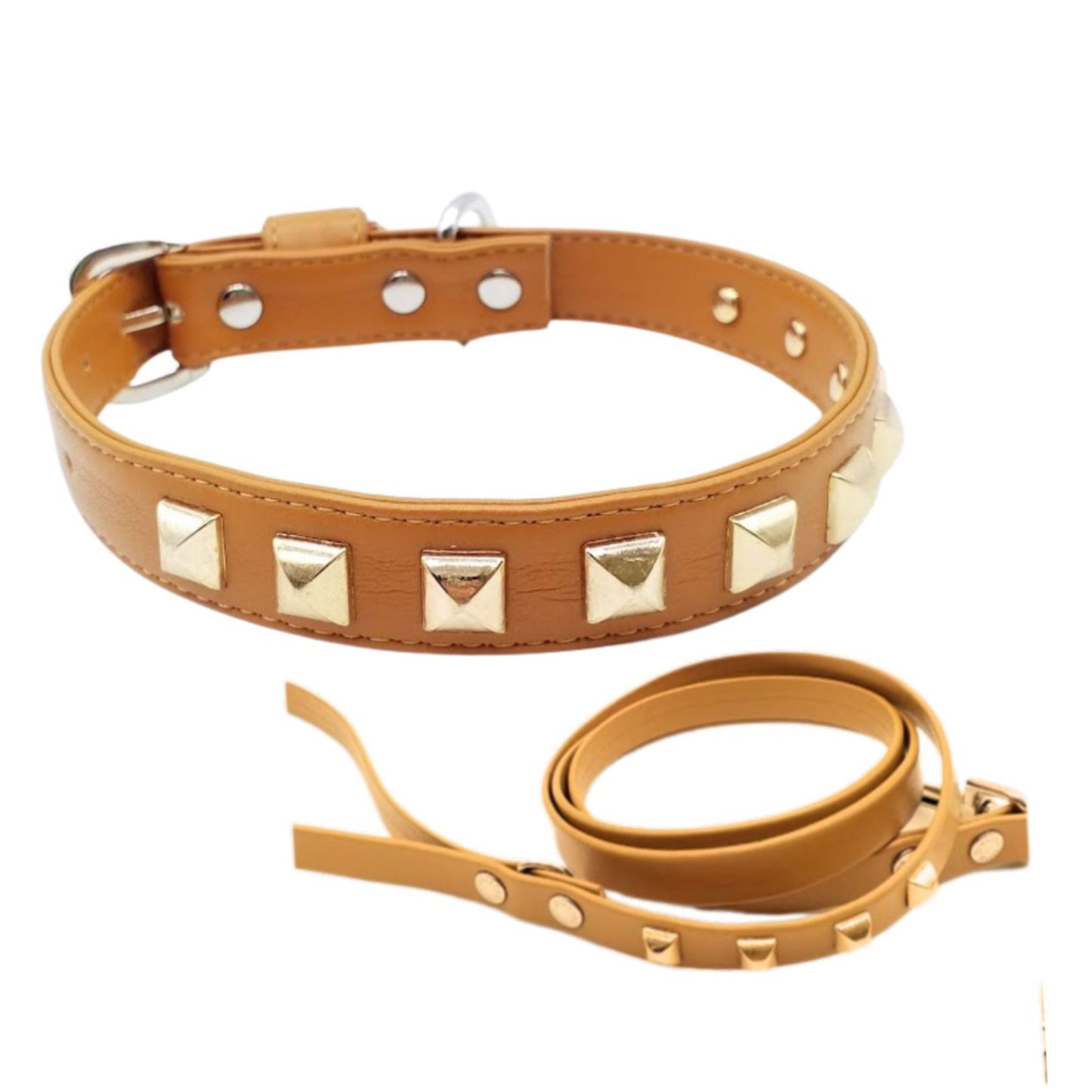 Collar and Leash Set in Eco-Leather with Studs