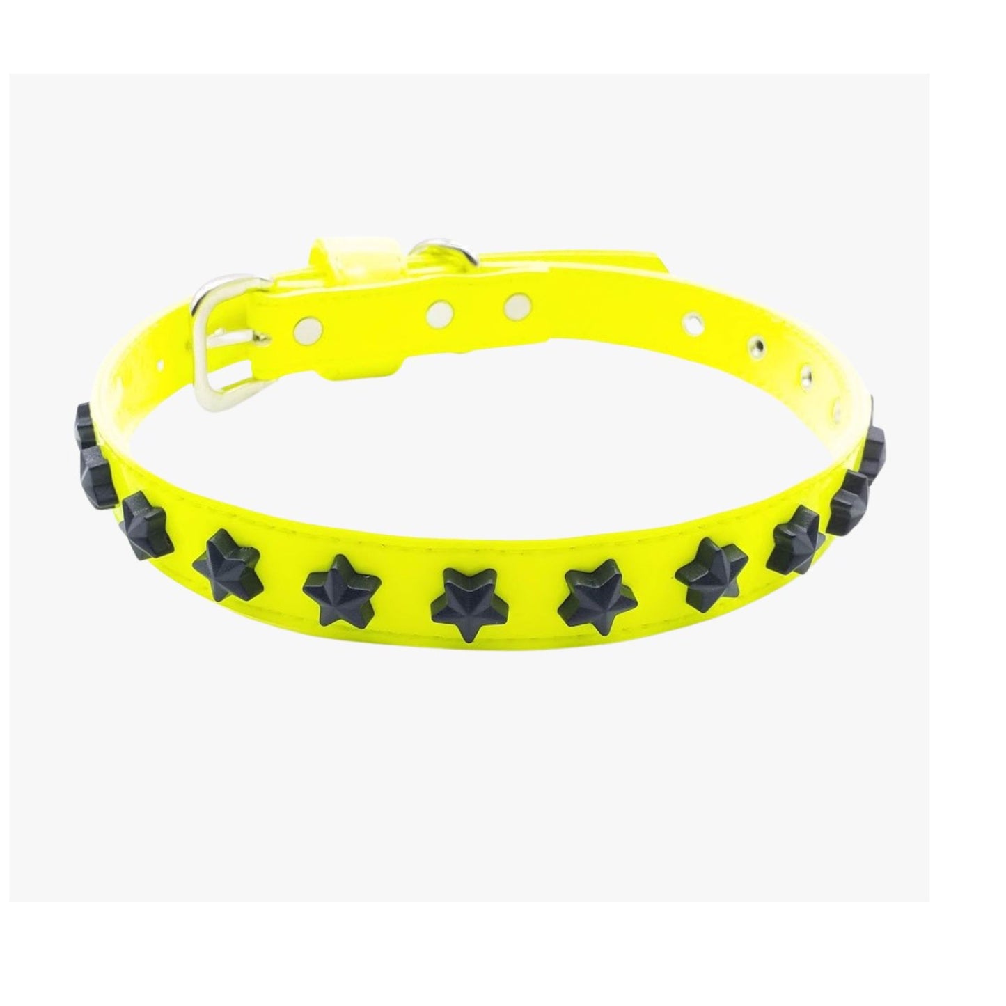 Neon Eco-Leather Collar and Leash Set with Stars