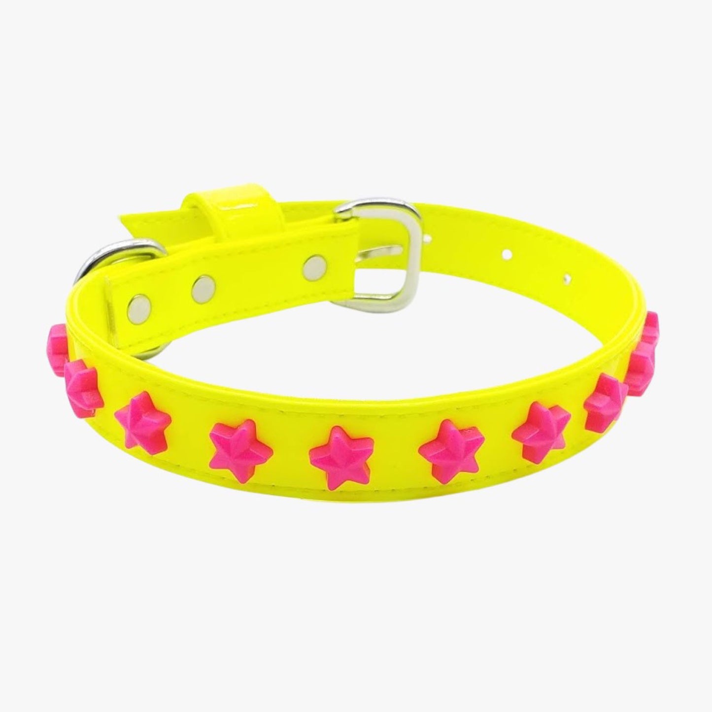 Neon Eco-Leather Collar and Leash Set with Stars