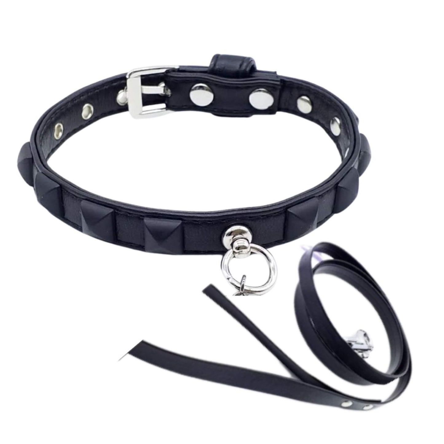 Collar and Leash Set in Eco-Leather with Studs