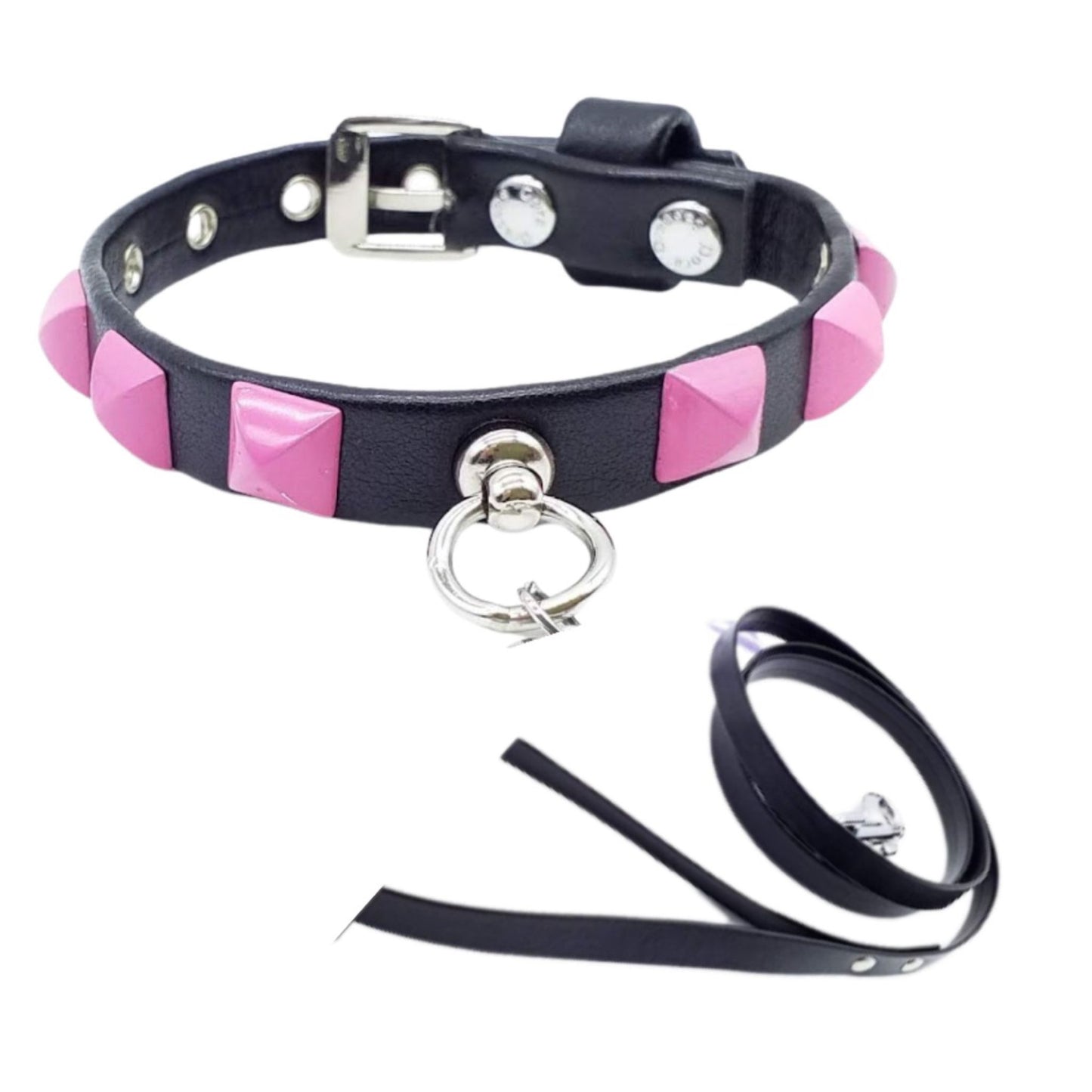 Collar and Leash Set in Eco-Leather with Studs