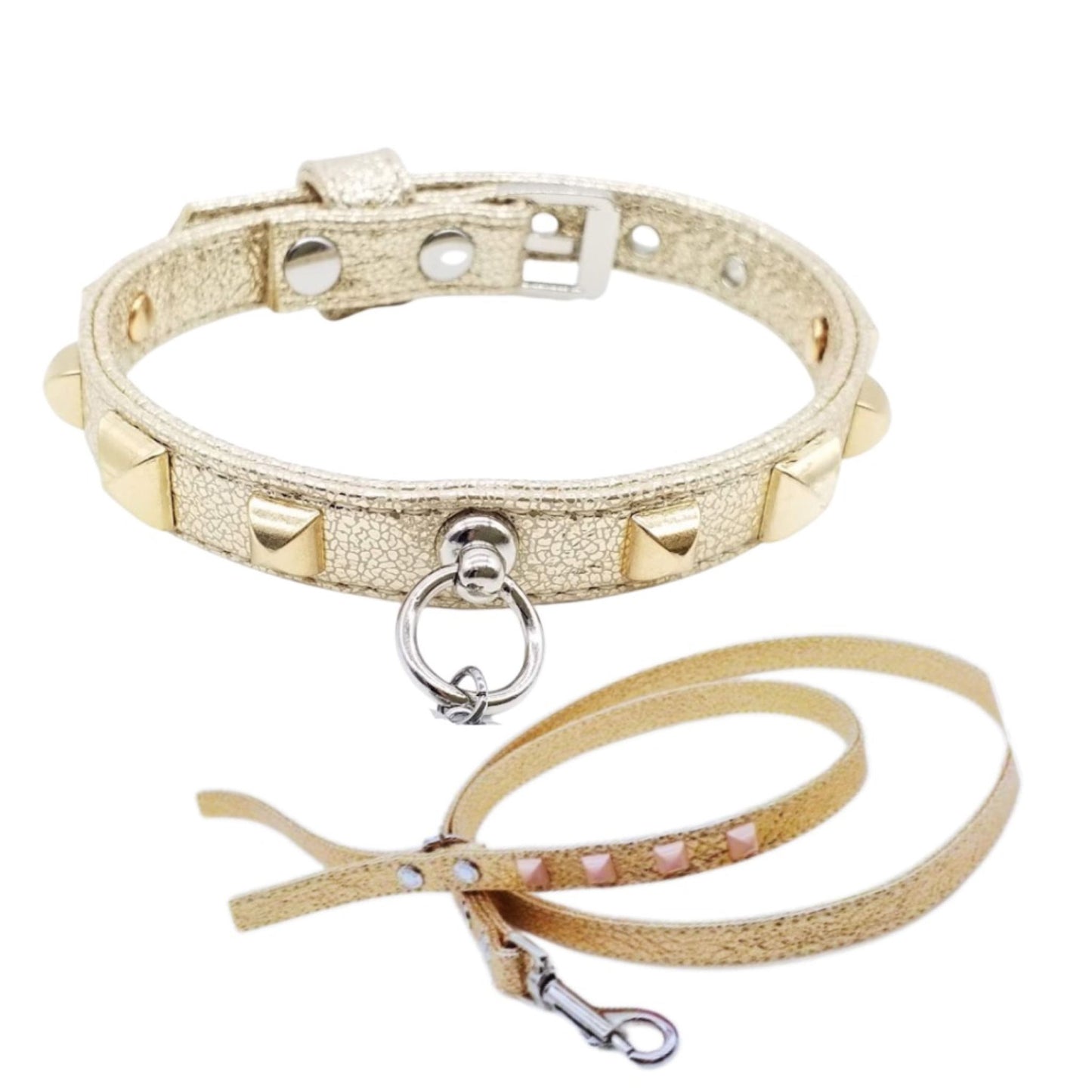 Collar and Leash Set in Eco-Leather with Studs