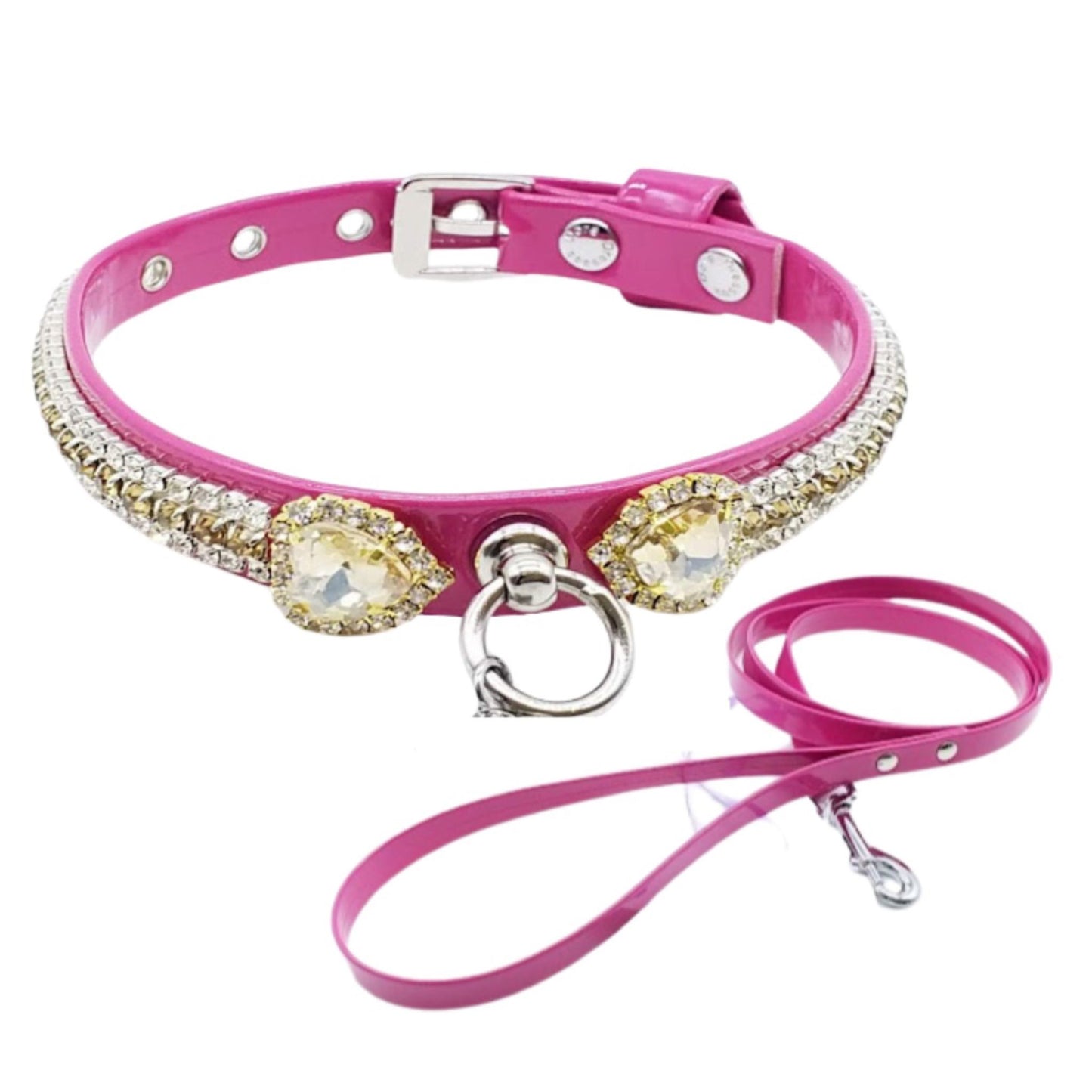 Eco-Leather Collar and Leash Set with Crystals