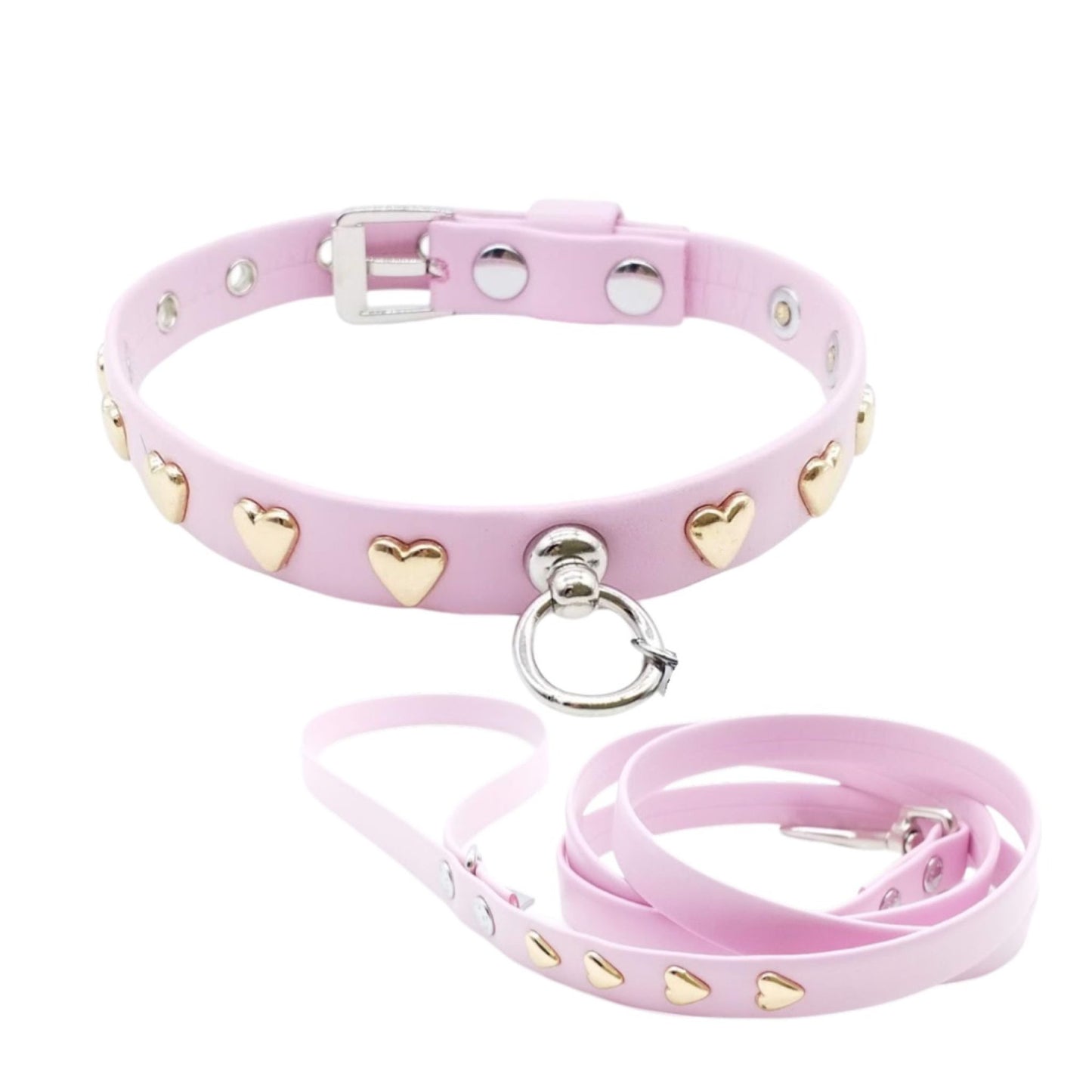 Eco-Leather Hearts Collar and Leash Set