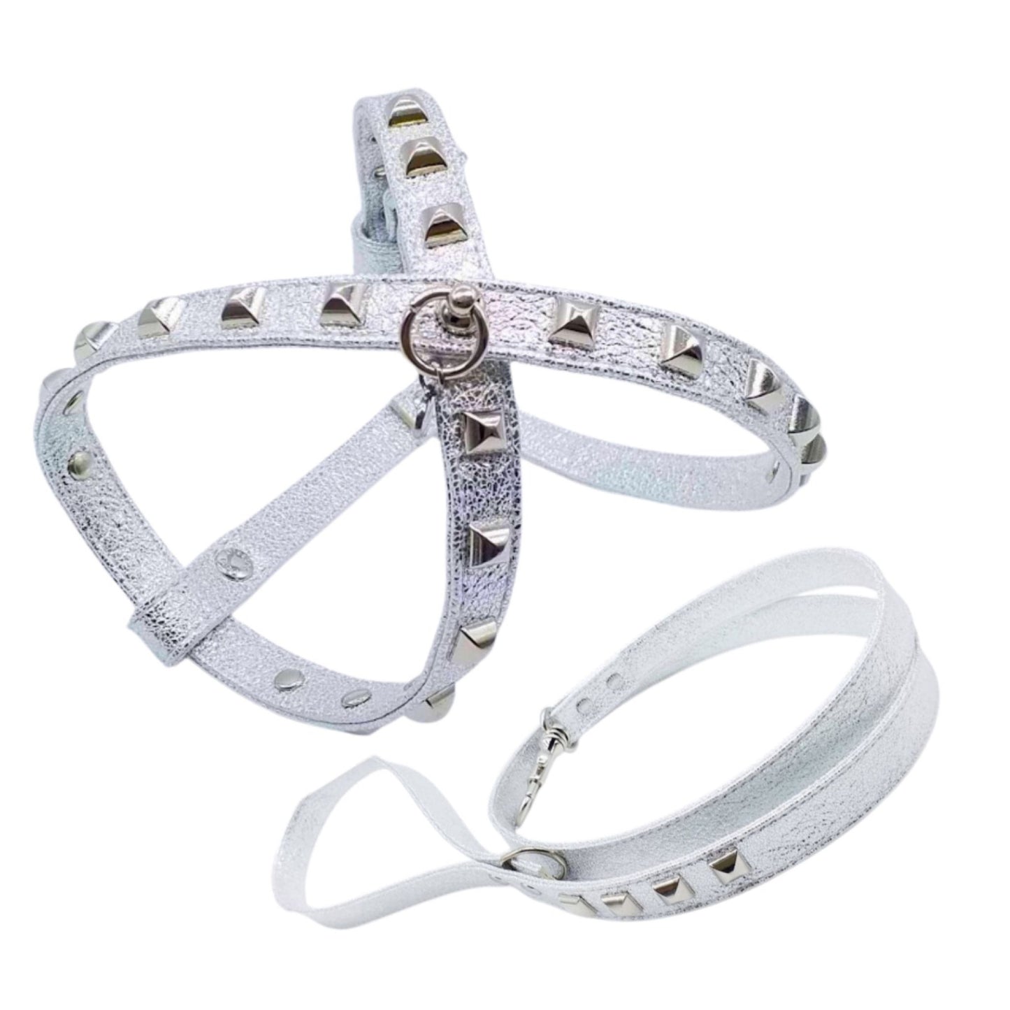 Harness and Leash Set in Eco-Leather with Studs