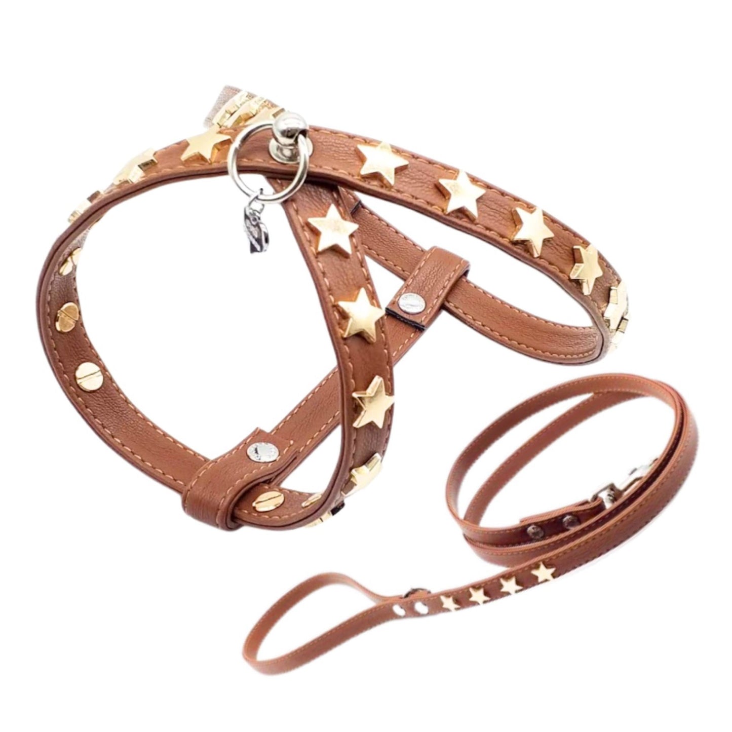 Harness and Leash Set in Eco-Leather with Stars