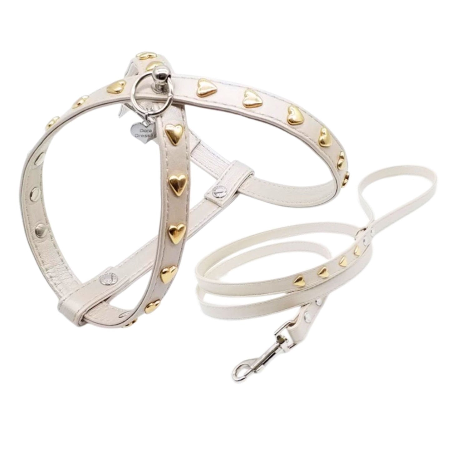 Eco-Leather Harness and Leash Set with Hearts