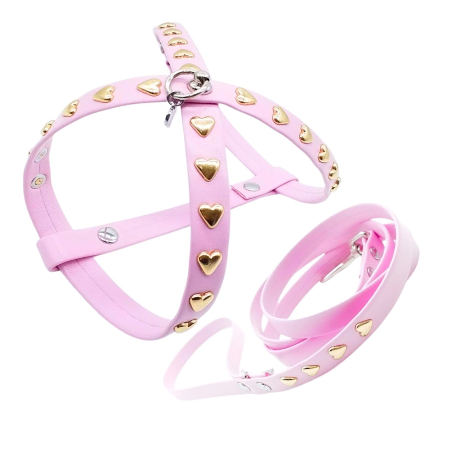 Eco-Leather Harness and Leash Set with Hearts