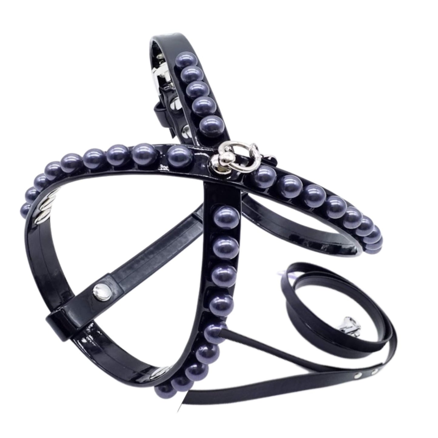 Harness and Leash Set in Eco-Leather with Pearls