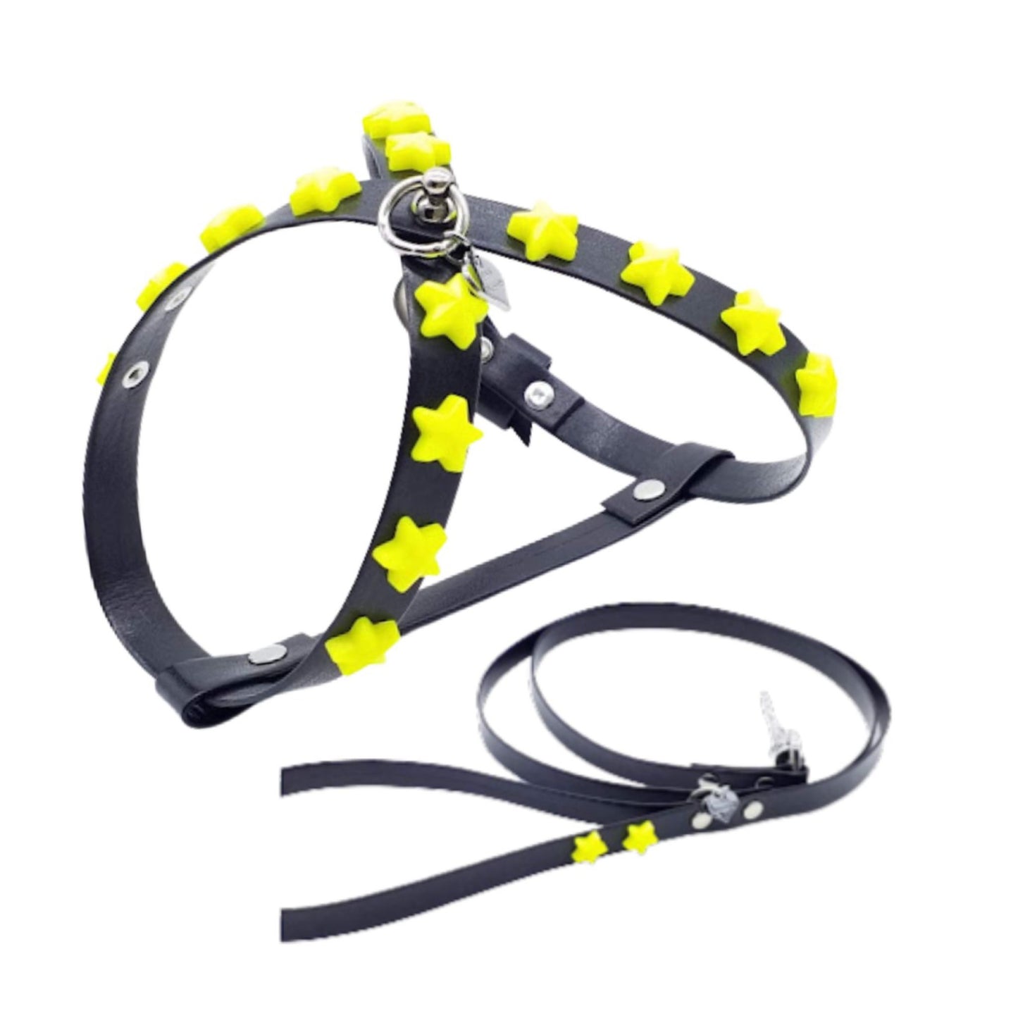 Harness and Leash Set in Eco-Leather with Stars