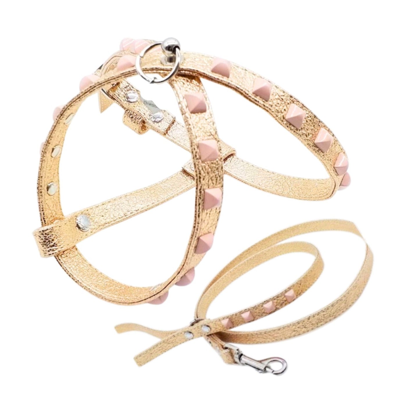 Harness and Leash Set in Eco-Leather with Studs